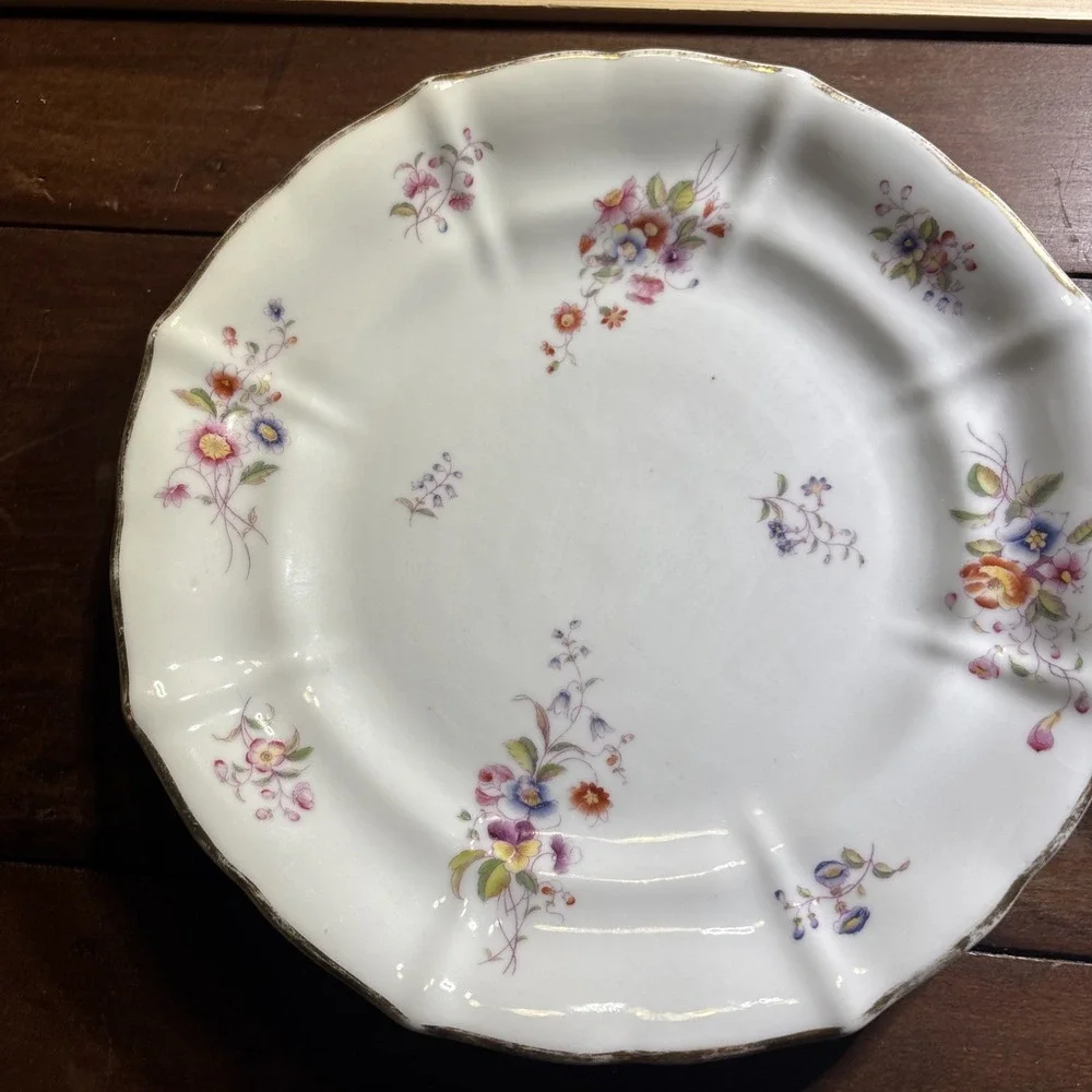 Vintage Porcelain Plates Lot If Two. Floral,‎ Gold Trim. 8.5 Inches.